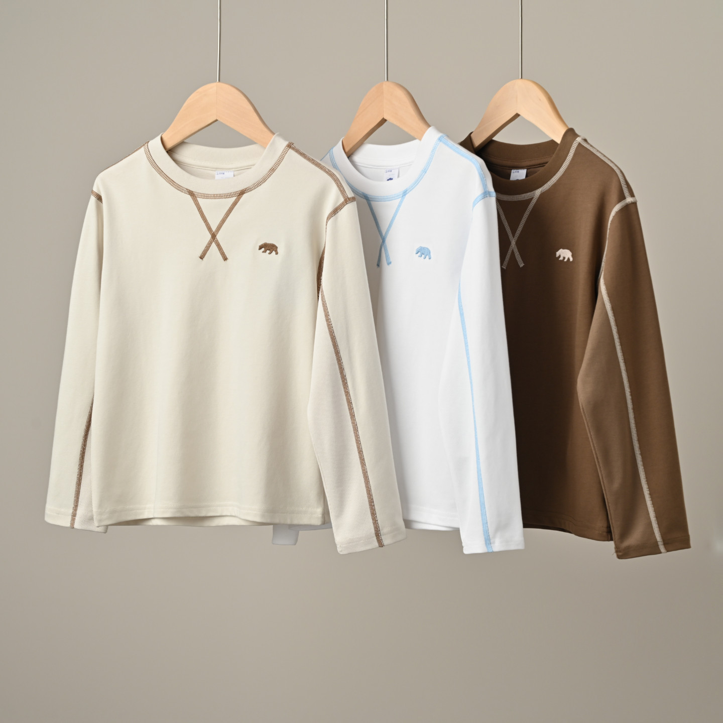 棉感速干T恤衫 儿童轻户外长袖上衣 男女童圆领运动打底衫 春秋款