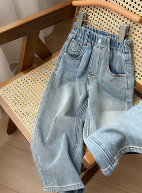 170cm软  儿童水洗牛仔裤 女童直筒休闲裤 酵洗 中大童 秋款 童装