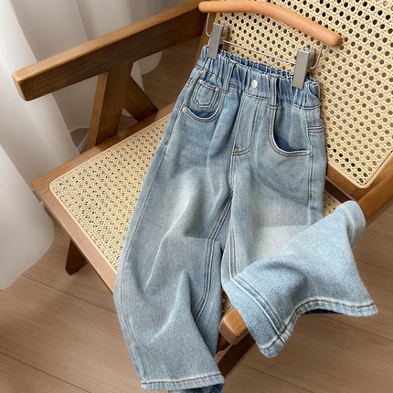 170cm软  儿童水洗牛仔裤 女童直筒休闲裤 酵洗 中大童 秋款 童装
