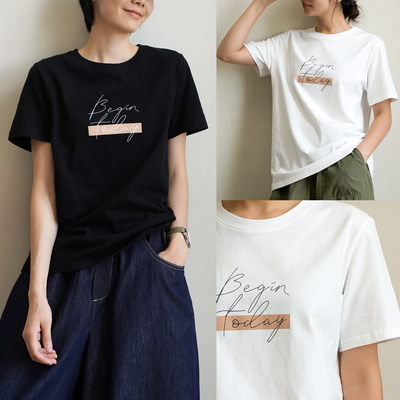 女士纯棉字母T恤短袖打底衫
