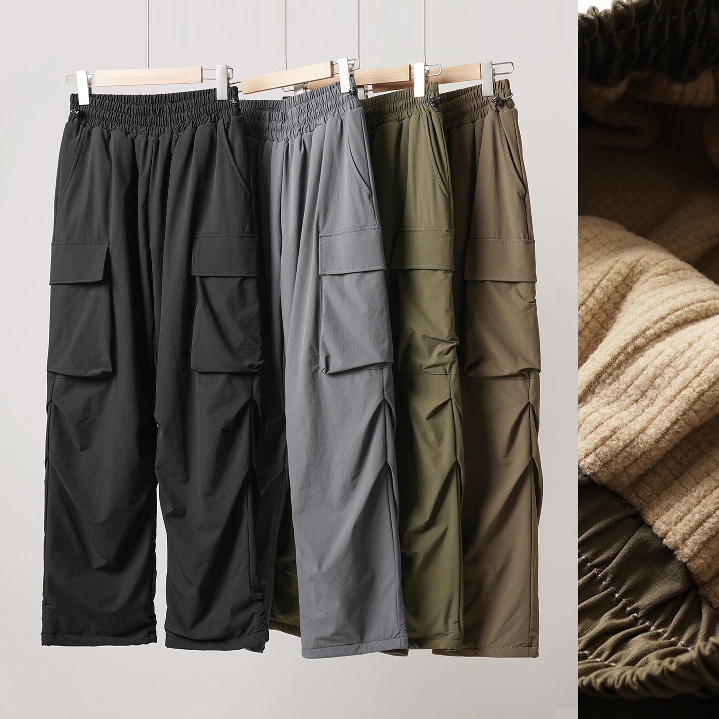 两穿青少年可穿 男士大口袋捏折加绒伞兵裤 宽松休闲运动长裤冬款