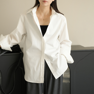 水沐良品宽松通勤长袖全棉衬衣