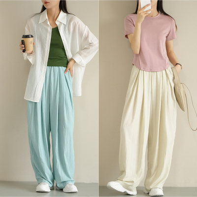 山本裤松紧腰长裤长腿裤