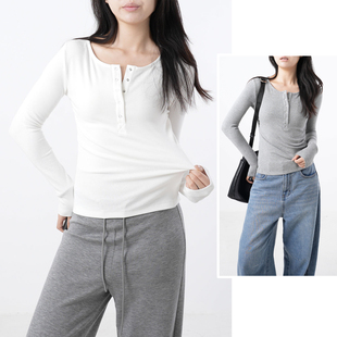 打底衫 圆领T恤 弹力修身 230g 女装 亨利领女士长袖 秋款 慕斯绒