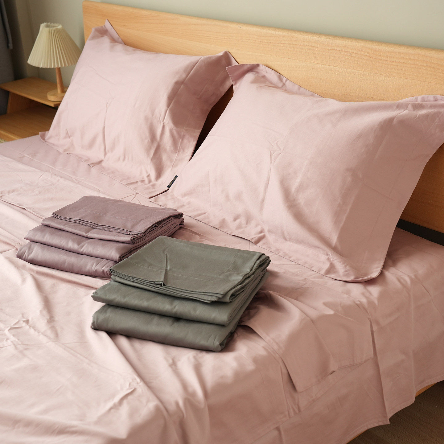 50支 双股贡缎纯棉四件套纯色全棉床单被罩枕套 双人床大尺寸床品