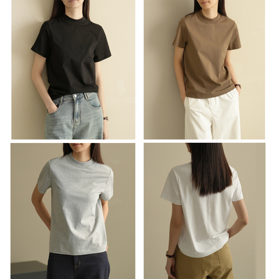 后中缝棉女士短袖纯色T恤