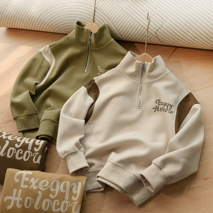 170儿童半拉链套头卫衣 男童女童立领宽松上衣 中大童 春秋款童装