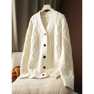 秋冬款 双股26针 老钱风外套 女士全山羊绒毛衣开衫 加厚690g