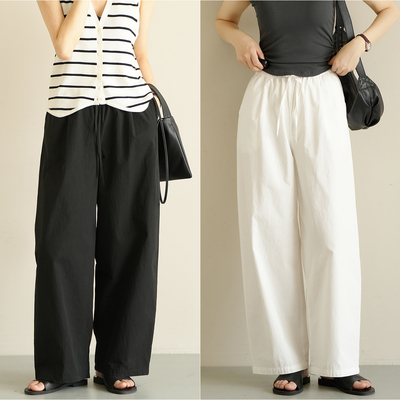 中高腰休闲长裤水洗阔腿裤