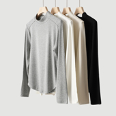 T恤 女装 女士半高领打底衫 秋冬款 内搭外穿上衣 弧形下摆长袖