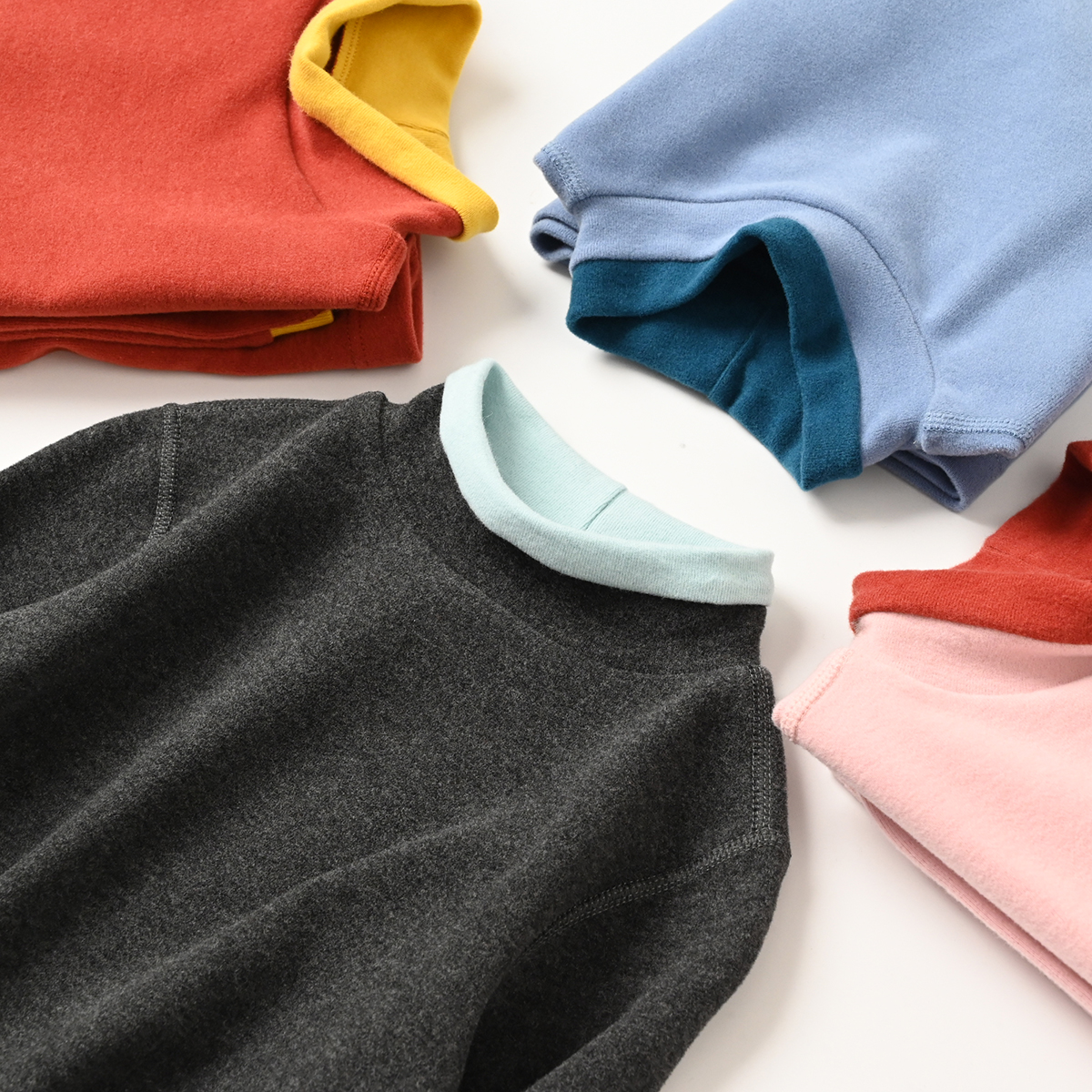 特 儿童撞色领打底衫 男女童柔棉长袖T恤 中大童保暖上衣