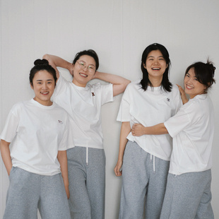 160g 水洗全棉 女士纯棉短袖圆领T恤 简约卡通刺绣打底春夏款女装