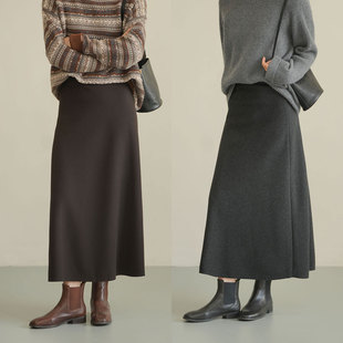 纯色A字版 女士针织半身裙 垂坠长裙 秋冬款 气质款 女装 一片式