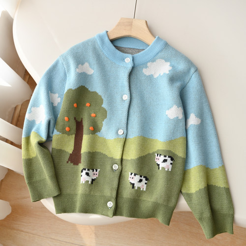 儿童奶牛针织外套圆领开衫