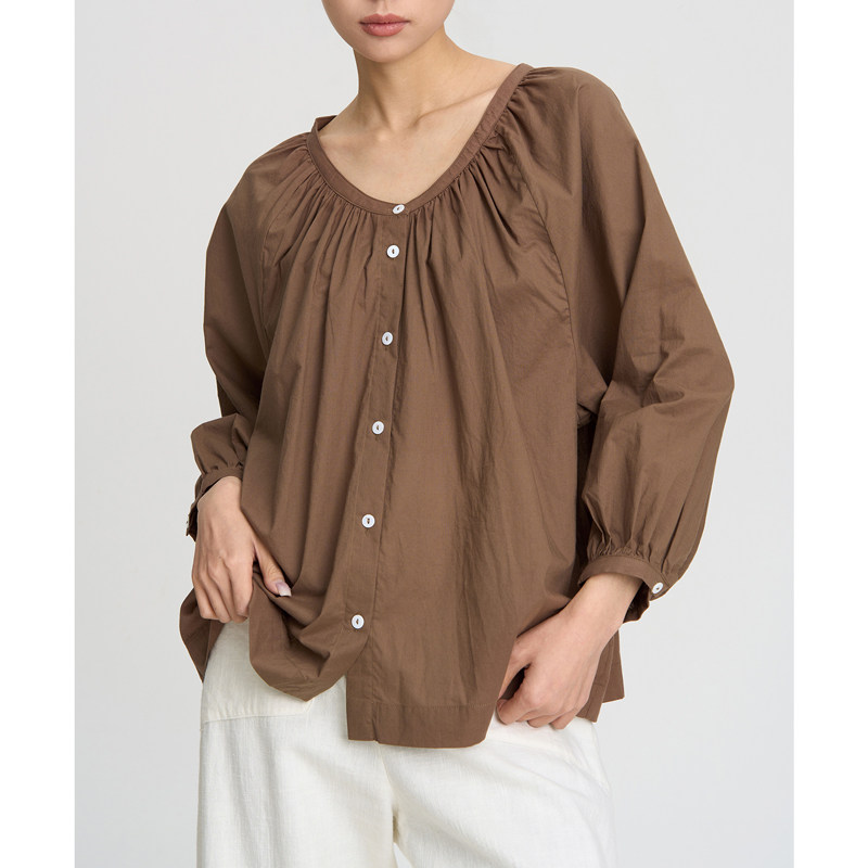 女士纯棉灯笼袖大圆领衬衫