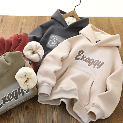 儿童加厚一体仿羊羔绒连帽卫衣