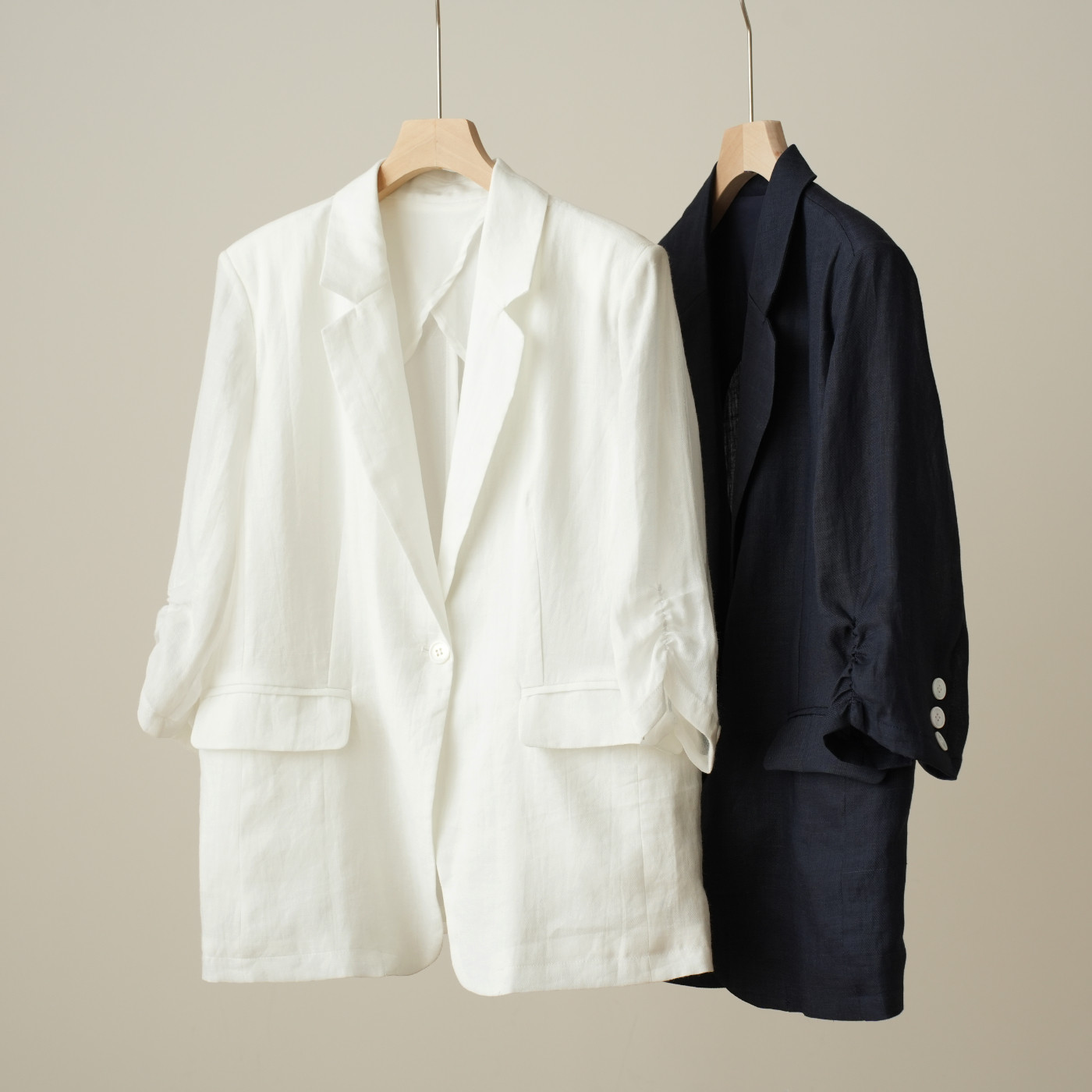 高品 女士苎麻小西装 纯色休闲通勤七分袖外套 夏日空调衫带垫肩