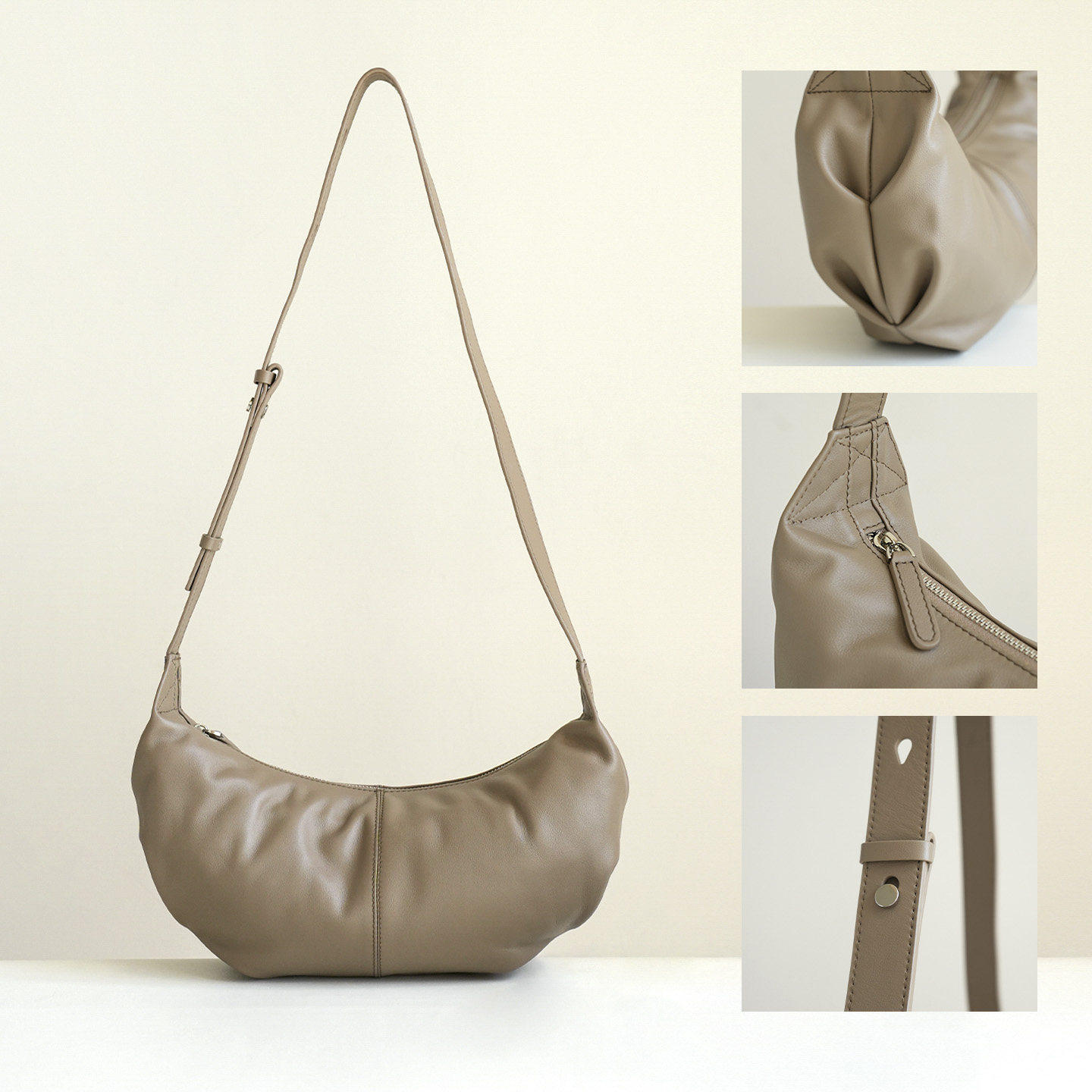 可单肩可斜挎 头层牛皮软皮腋下包饺子包 柔软真皮牛角包 女包k,箱包皮具/热销女包/男包,腋下包,淘宝优惠券,粉丝福利购,淘宝优惠卷