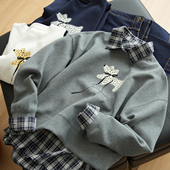 泡芙空气层 秋款 女士落肩长袖 320g 圆领卫衣 刺绣印花上衣 女装