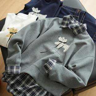 圆领卫衣 女士落肩长袖 刺绣印花上衣 秋款 320g 女装 泡芙空气层