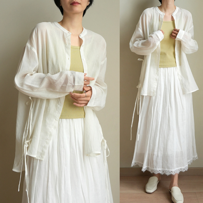 100支苎麻+棉女士小立领衬衫夏季