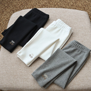 精梳棉 儿童刺绣蝴蝶结打底裤 女童修身弹力长裤 中童 春秋款童装