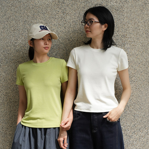 慕斯T恤女士圆领正肩薄款短袖
