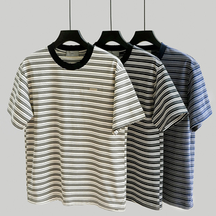 棉质男士 T恤 280g 撞色条纹短袖 舒适好搭基础圆领打底衫 夏款