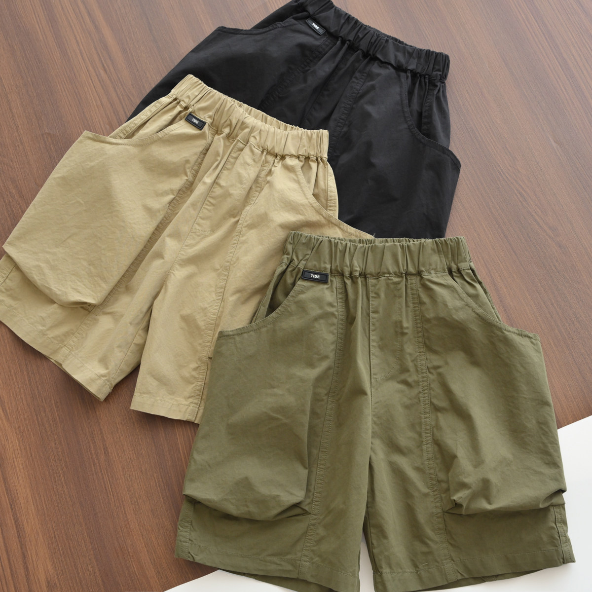 儿童全棉工装短裤 男童女童纯棉中裤大口袋五分裤 中大童夏款童装