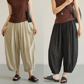 女士轻薄空调裤 女装 纯色收口灯笼裤 夏款 气球九分裤 褶皱感