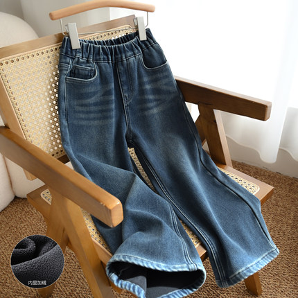 170一体绒 儿童水洗牛仔裤 女童加绒直筒裤童装 青少年 冬款