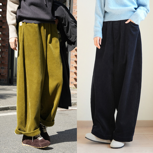 冬k 长裤 350g全棉复古灯芯绒抓毛阔腿萝卜裤 女士加厚保暖休闲裤