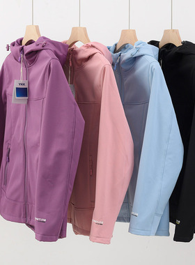 加绒加厚连帽运动 女士保暖外套 防风户外软壳衣 有大码k