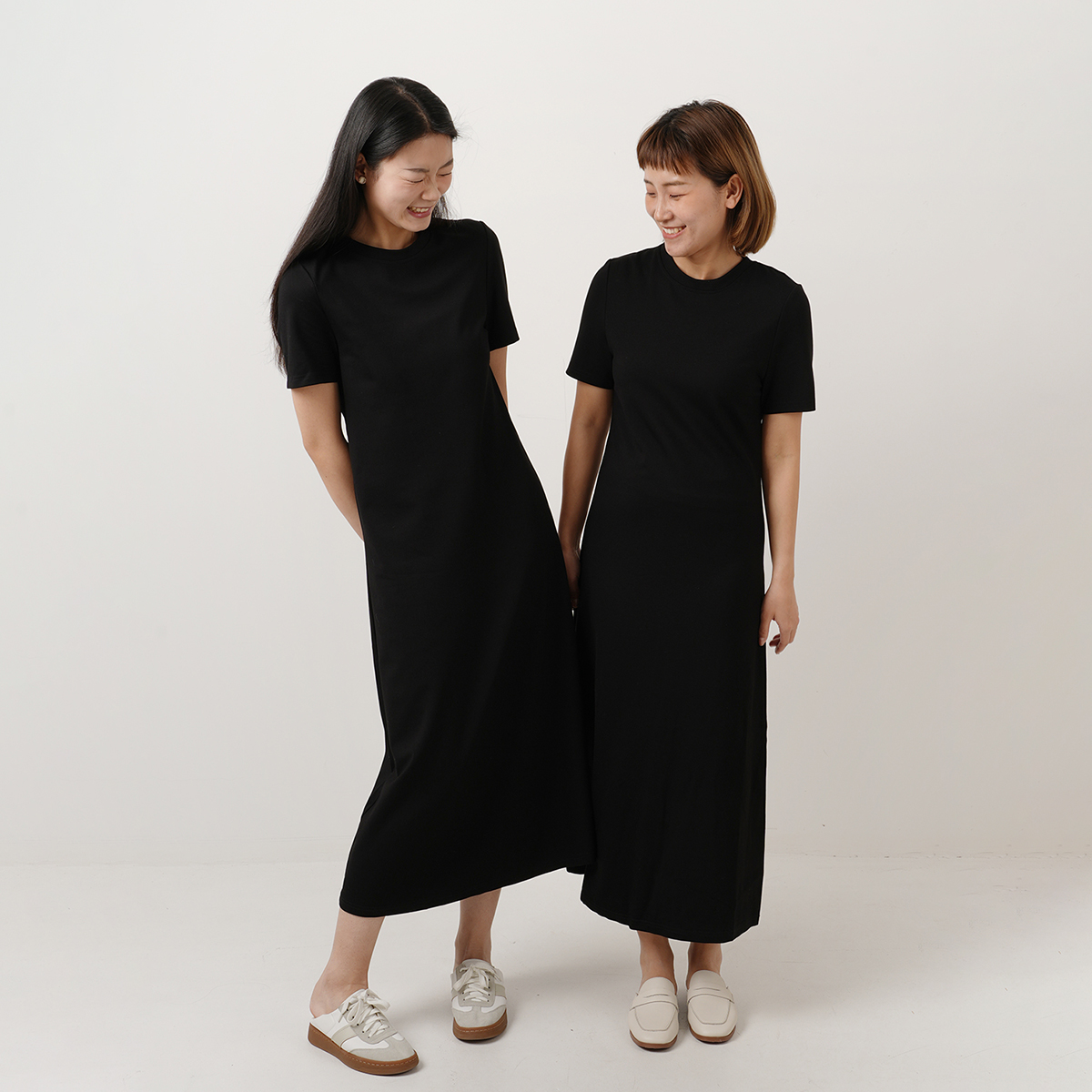 女士圆领短袖长裙懒人A字连衣裙