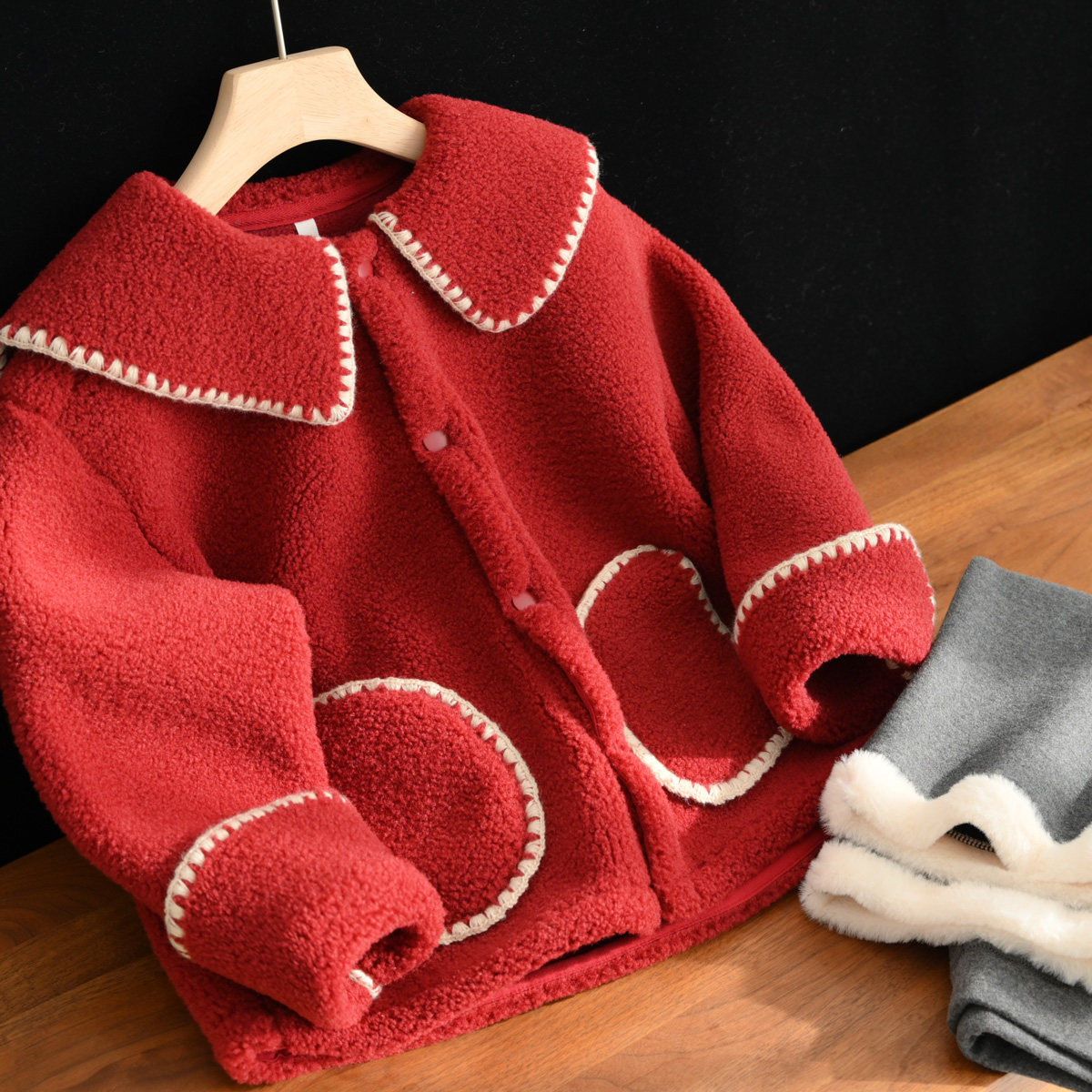 单件拍 儿童新年装 女童仿羊羔绒外套开衫 中大童加绒微喇裤冬款,童装/婴儿装/亲子装,普通外套,淘宝优惠券,粉丝福利购,淘宝优惠卷