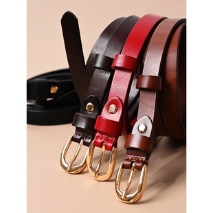 无补 头层植鞣牛皮 女士圆头针扣腰带 复古大码细边皮带 四季可用