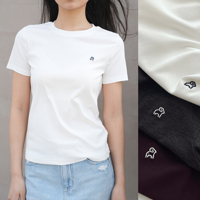 女士简约刺绣T恤圆领基础短袖