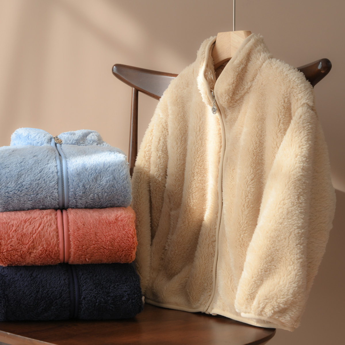 清库 儿童法兰绒外套男女童立领开衫中大童上衣秋冬款童装