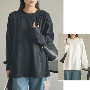 宽松大版 女士圆领长袖 T恤 秋冬款 260g 女装 双面暖绒