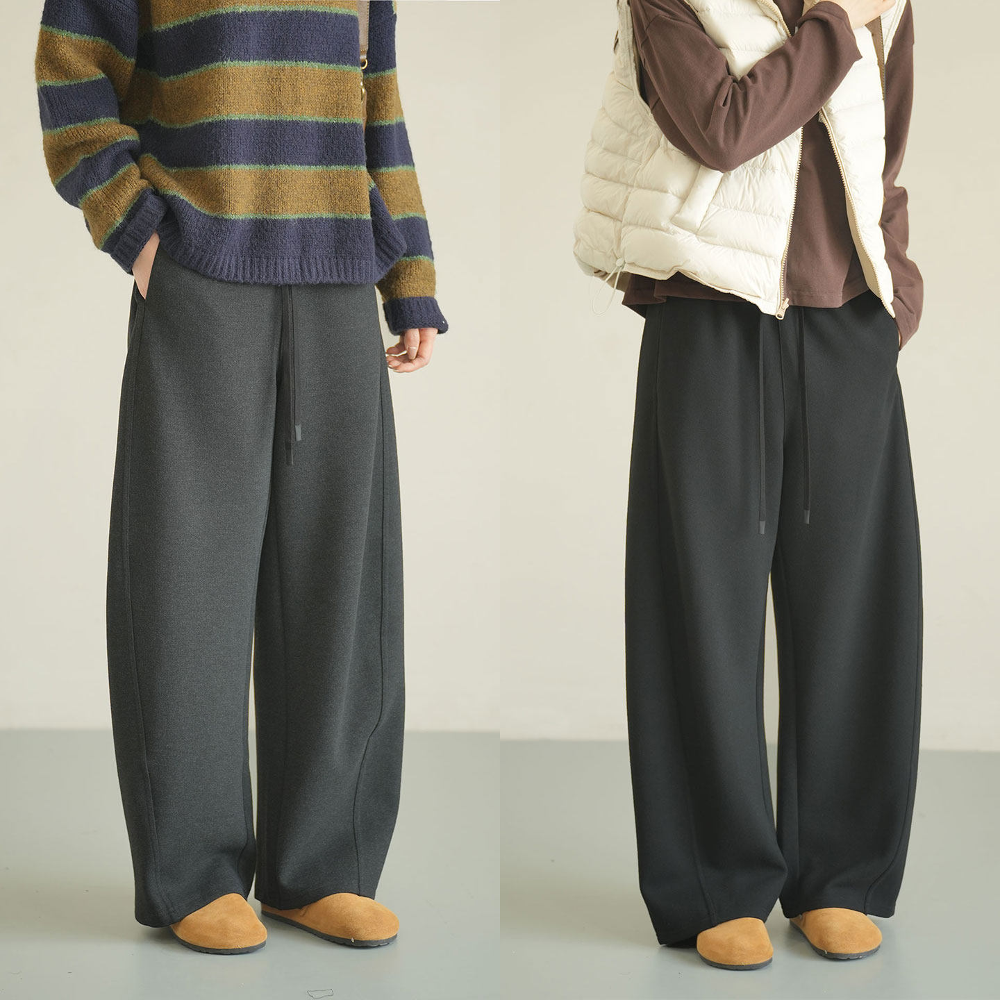 女士含羊毛糯米镰刀裤 松紧腰 百搭休闲阔腿长裤 冬款 女装 - 山东网店童装店出品