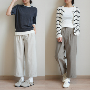 200g棉+莱赛尔 女士半松紧腰微锥休闲裤 通勤压褶西裤 春款k