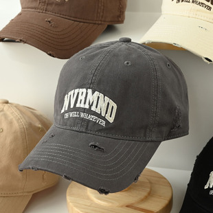 宽帽檐大帽围女士全棉破洞棒球帽户外软顶鸭舌帽显脸小帽子春秋款