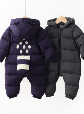 特 只有73码 90白鸭绒连帽羽绒爬服外出服男女童连体衣宝宝哈衣