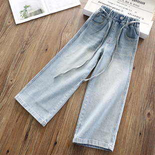 洋气童装2026春款儿童女童牛仔裤中大童青少年镶钻牛仔修身直筒裤