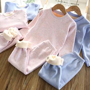 儿童加绒保暖内衣套装秋冬加厚女童秋衣秋裤男童睡衣家居服套装