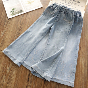 洋气童装2026春款儿童女童牛仔裤中大童青少年镶钻直筒微喇叭裤