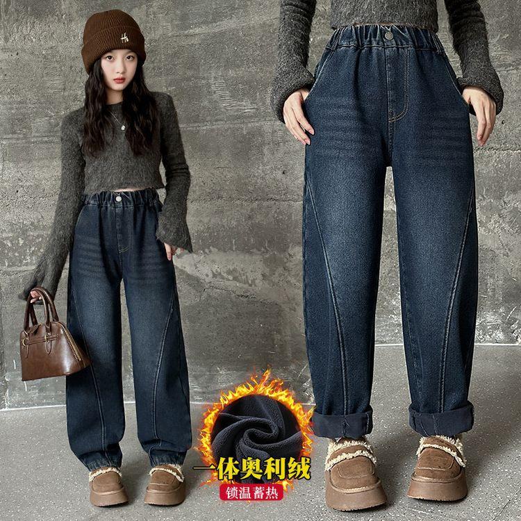 女童牛仔裤冬季加绒加厚