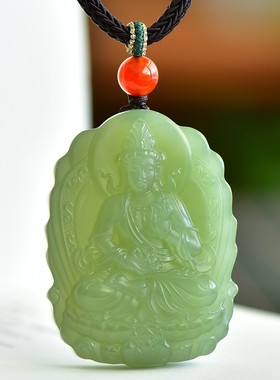 抢疯啦精雕和田玉青海青黄口老坑钢板料高脂油润观音牌子15064