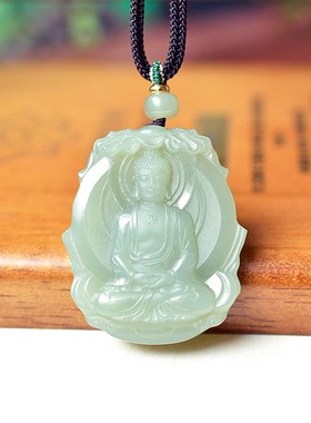 送礼款和田玉青海老坑料冰底晴水绿细腻无结构阿弥陀佛牌子D15204