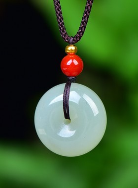 精品和田玉青海老熟料冰种湖水青高脂油润结构紧致圆平安扣D15477